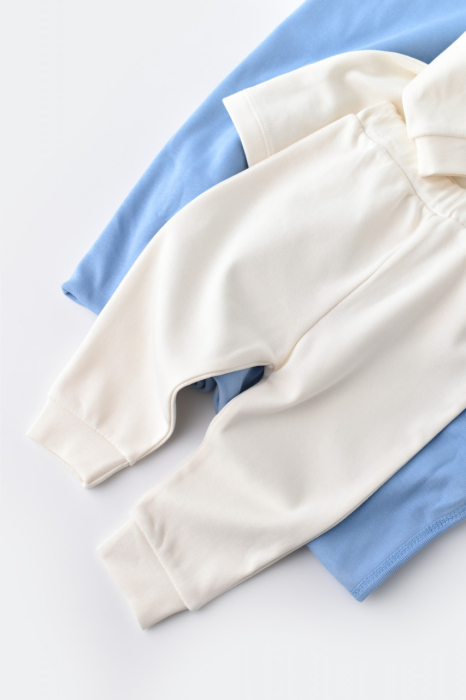 Set bluzita cu maneca lunga si pantaloni lungi - bumbac organic 100% - Ecru, BabyCosy [3]