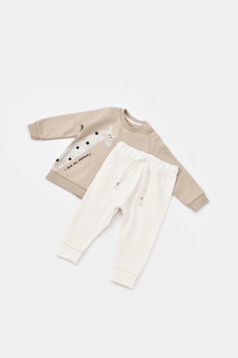 Set bluzita cu maneca lunga si pantaloni lungi cu buline Girafa, BabyCosy, 100% bumbac organic, Mink [8]