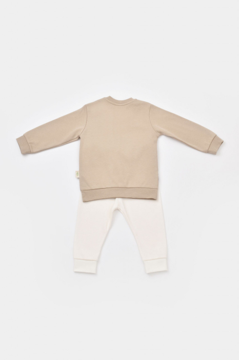 Set bluzita cu maneca lunga si pantaloni lungi cu buline Girafa, BabyCosy, 100% bumbac organic, Mink [3]