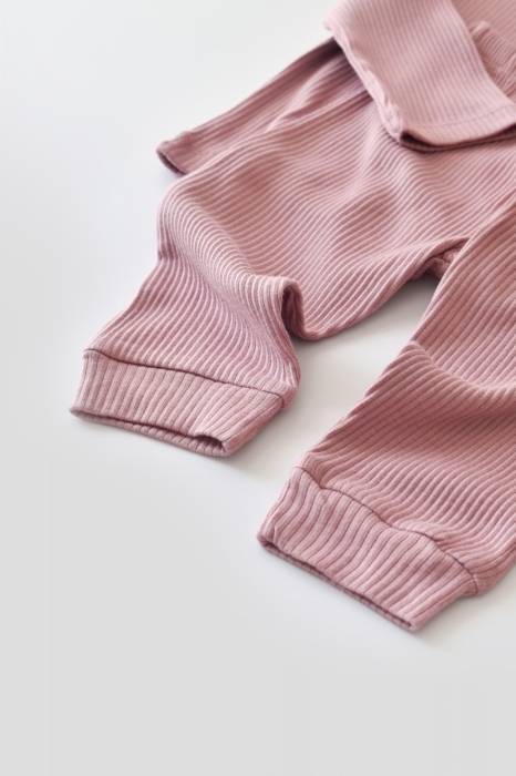 Set bluzita cu maneca lunga si pantaloni lungi din bumbac organic si modal - Roz BabyCosy [3]