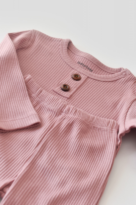 Set bluzita cu maneca lunga si pantaloni lungi din bumbac organic si modal - Roz BabyCosy [2]