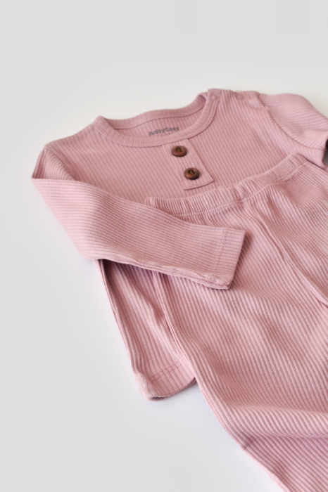 Set bluzita cu maneca lunga si pantaloni lungi din bumbac organic si modal - Roz BabyCosy [6]