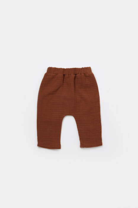 Set bluzita petrecuta si pantaloni lungi din muselina, BabyCosy, 100% bumbac organic, Caramiziu [8]