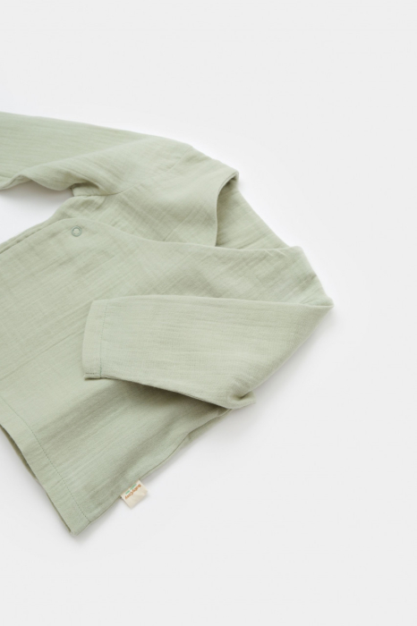 Set bluzita petrecuta si pantaloni lungi din muselina, BabyCosy, 100% bumbac organic, Verde [7]