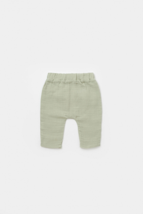 Set bluzita petrecuta si pantaloni lungi din muselina, BabyCosy, 100% bumbac organic, Verde [6]