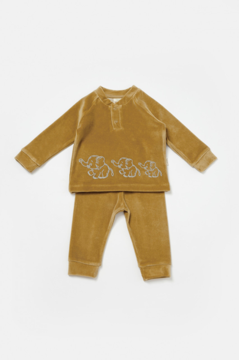 Set bluzita si pantaloni Elefant, 80%bumbac organic si 20% poliester - Mustar, BabyCosy [2]