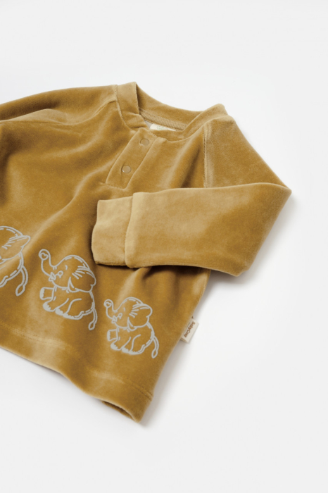 Set bluzita si pantaloni Elefant, 80%bumbac organic si 20% poliester - Mustar, BabyCosy [6]