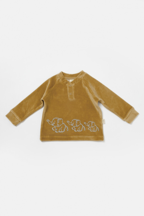 Set bluzita si pantaloni Elefant, 80%bumbac organic si 20% poliester - Mustar, BabyCosy [4]