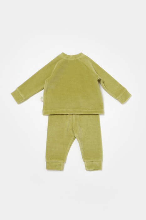 Set bluzita si pantaloni Elefant, 80%bumbac organic si 20% poliester - Verde, BabyCosy [3]