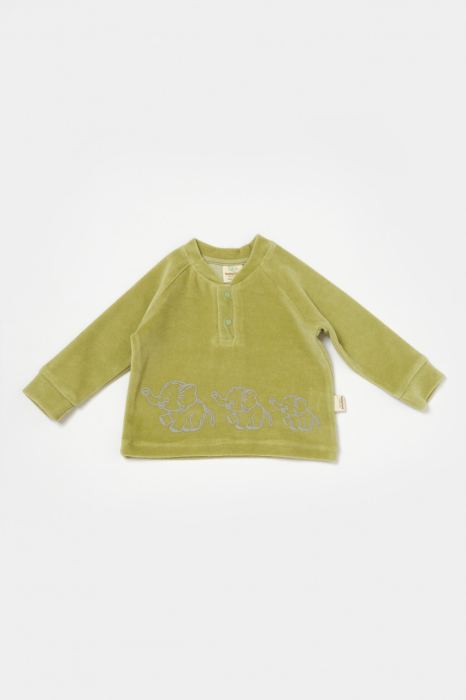 Set bluzita si pantaloni Elefant, 80%bumbac organic si 20% poliester - Verde, BabyCosy [4]