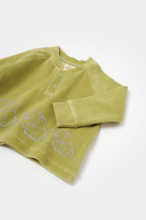 Set bluzita si pantaloni Elefant, 80%bumbac organic si 20% poliester - Verde, BabyCosy [5]