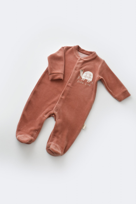 Set Broscuta cu salopeta si body din 80%bumbac organic si 20% poliester - Caramiziu, BabyCosy [3]