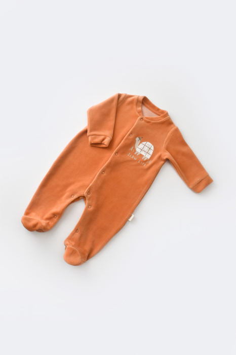 Set Broscuta cu salopeta si body din 80%bumbac organic si 20% poliester - Portocaliu, BabyCosy [3]