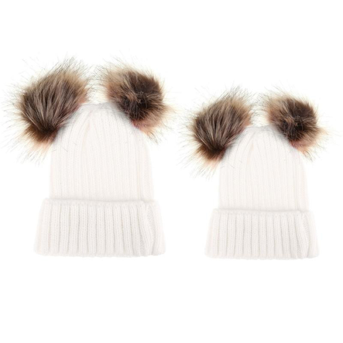 Set caciuli mama copil cu doua pampoane Drool (Culoare: Crem) [6]