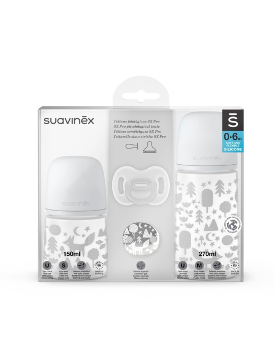 Set Cadou biberon 150 ml + biberon 270 ml + suzetă + lănțișor suzetă Fox, Suavinex [10]