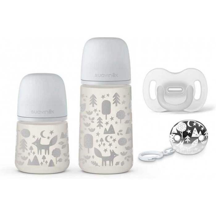 Set Cadou biberon 150 ml + biberon 270 ml + suzetă + lănțișor suzetă Fox, Suavinex [3]