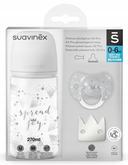 Set Cadou Biberon 270ml + Suzetă 0-6m + Clema Silver Premium, Spread Joy, Suavinex [4]