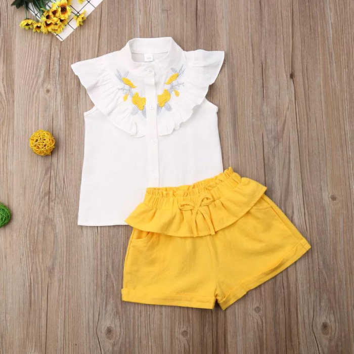 Set camasuta si pantaloni cu broderie Drool - Galben [5]