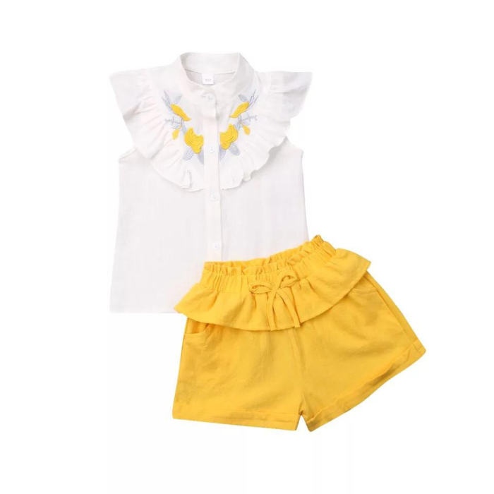 Set camasuta si pantaloni cu broderie Drool - Galben [3]