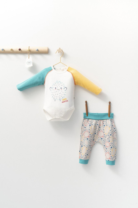 Set cu pantalonasi si body cu maneca lunga pentru bebelusi Monster, Tongs baby - Bleumarin [2]