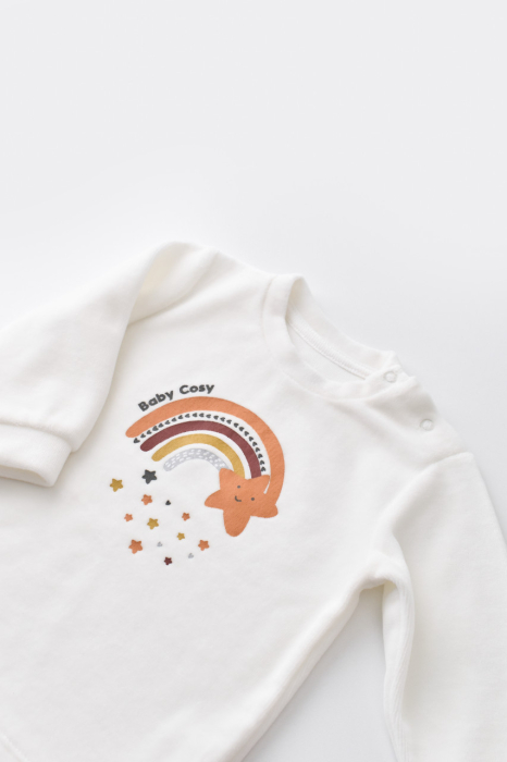 Set Curcubeu cu bluzita cu maneca lunga si pantaloni lungi din 80%bumbac organic si 20% poliester - Ecru, BabyCosy [4]
