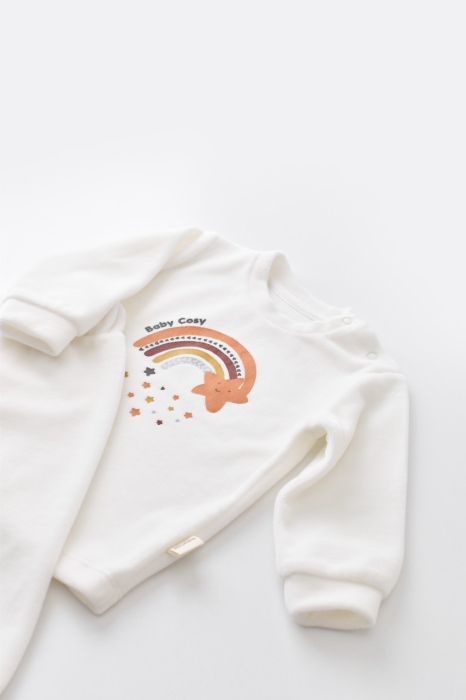Set Curcubeu cu bluzita cu maneca lunga si pantaloni lungi din 80%bumbac organic si 20% poliester - Ecru, BabyCosy [3]