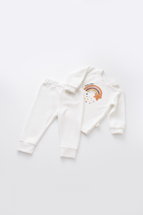 Set Curcubeu cu bluzita cu maneca lunga si pantaloni lungi din 80%bumbac organic si 20% poliester - Ecru, BabyCosy [2]