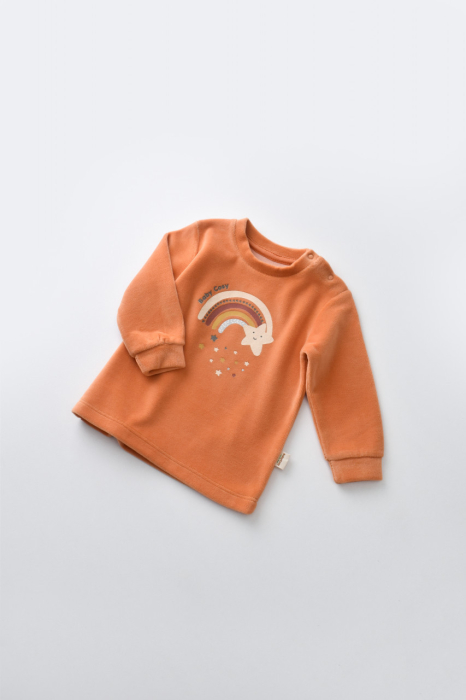 Set Curcubeu cu bluzita cu maneca lunga si pantaloni lungi din 80%bumbac organic si 20% poliester - Portocaliu, BabyCosy [4]