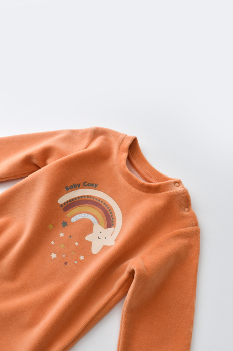 Set Curcubeu cu bluzita cu maneca lunga si pantaloni lungi din 80%bumbac organic si 20% poliester - Portocaliu, BabyCosy [5]