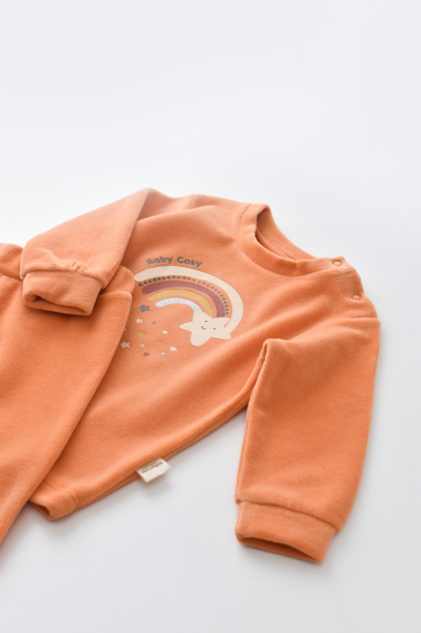 Set Curcubeu cu bluzita cu maneca lunga si pantaloni lungi din 80%bumbac organic si 20% poliester - Portocaliu, BabyCosy [3]