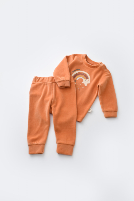 Set Curcubeu cu bluzita cu maneca lunga si pantaloni lungi din 80%bumbac organic si 20% poliester - Portocaliu, BabyCosy [2]