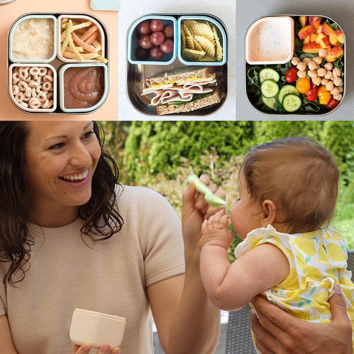 Set cutie cu 2 silipods pentru mancare bebelusi Miniware Grow bento, 3 piese, Keylime+Grey [2]