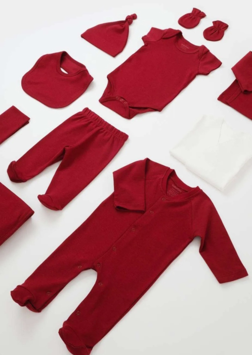 Set de 10 piese pentru nou nascut - 100% bumbac organic - Rosu, BabyCosy [4]