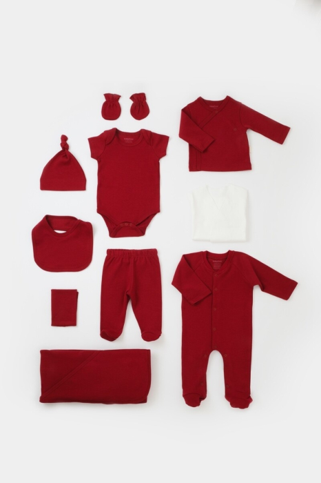 Set de 10 piese pentru nou nascut - 100% bumbac organic - Rosu, BabyCosy [5]