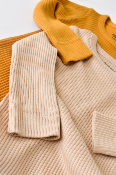 Set de 2 body-uri cu maneca lunga din bumbac organic si modal - Mustar/Somon BabyCosy [6]