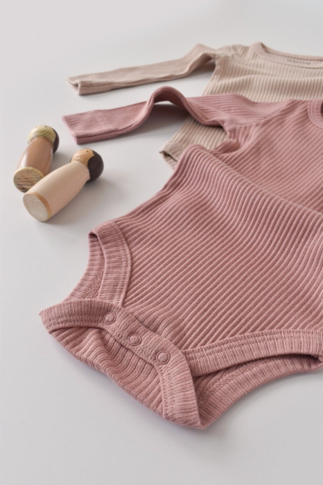 Set de 2 body-uri cu maneca lunga din bumbac organic si modal - Roz/Blush BabyCosy [3]