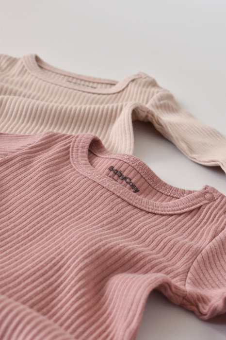 Set de 2 body-uri cu maneca lunga din bumbac organic si modal - Roz/Blush BabyCosy [6]