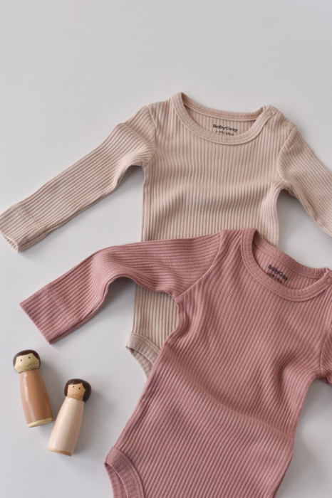 Set de 2 body-uri cu maneca lunga din bumbac organic si modal - Roz/Blush BabyCosy [2]