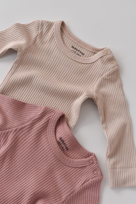 Set de 2 body-uri cu maneca lunga din bumbac organic si modal - Roz/Blush BabyCosy [4]
