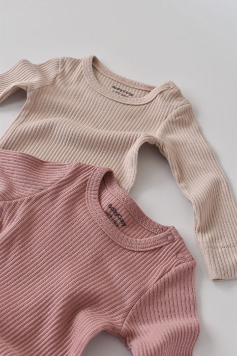 Set de 2 body-uri cu maneca lunga din bumbac organic si modal - Roz/Blush BabyCosy [5]