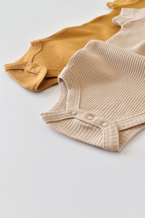 Set de 2 body-uri cu maneca scurta din bumbac organic si modal - Mustar/ Somon BabyCosy [5]