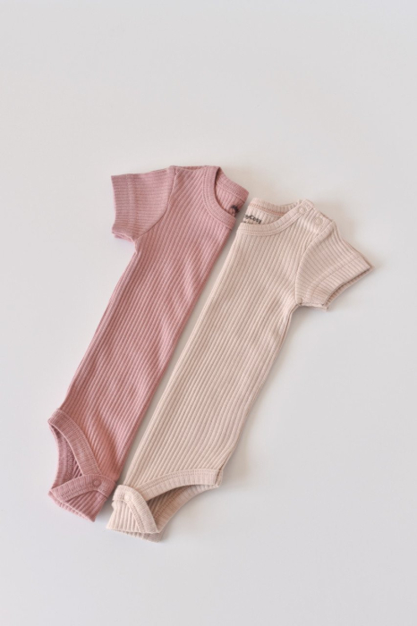 Set de 2 body-uri cu maneca scurta din bumbac organic si modal - Roz/Blush BabyCosy [2]