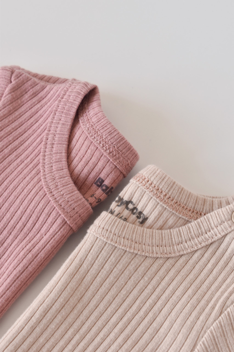 Set de 2 body-uri cu maneca scurta din bumbac organic si modal - Roz/Blush BabyCosy [4]