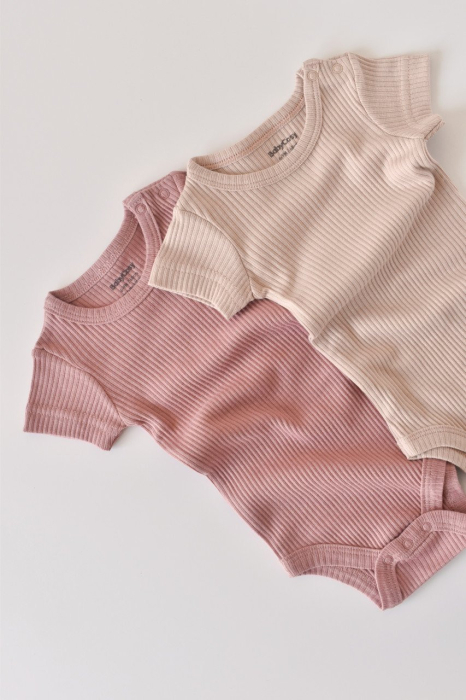 Set de 2 body-uri cu maneca scurta din bumbac organic si modal - Roz/Blush BabyCosy [3]