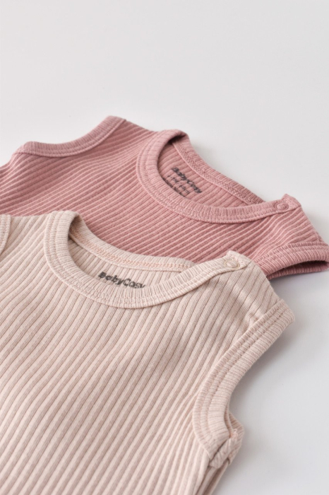 Set de 2 body-uri fara maneci din bumbac organic si modal - Roz/Blush BabyCosy [6]