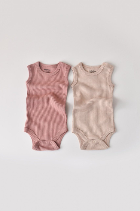 Set de 2 body-uri fara maneci din bumbac organic si modal - Roz/Blush BabyCosy [2]