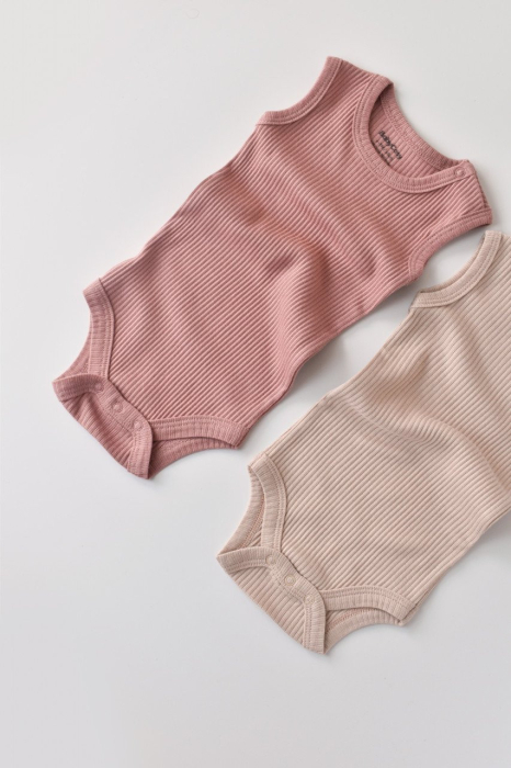 Set de 2 body-uri fara maneci din bumbac organic si modal - Roz/Blush BabyCosy [7]