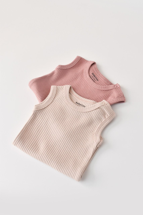 Set de 2 body-uri fara maneci din bumbac organic si modal - Roz/Blush BabyCosy [5]