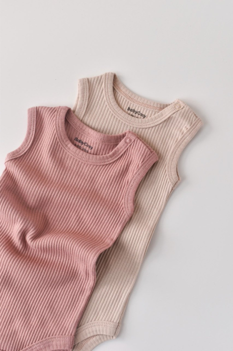 Set de 2 body-uri fara maneci din bumbac organic si modal - Roz/Blush BabyCosy [3]