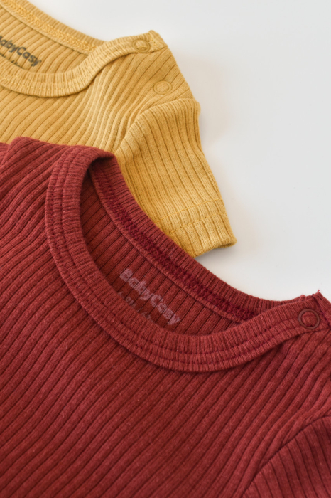 Set de 2 salopetele cu maneca scurta din bumbac organic si modal - Caramiziu/ Sofran BabyCosy [8]